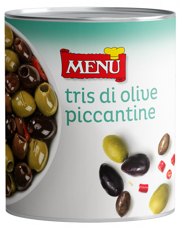 Menu UO1X Tris di Olive Piccante Denocciolate 6x780g Tins